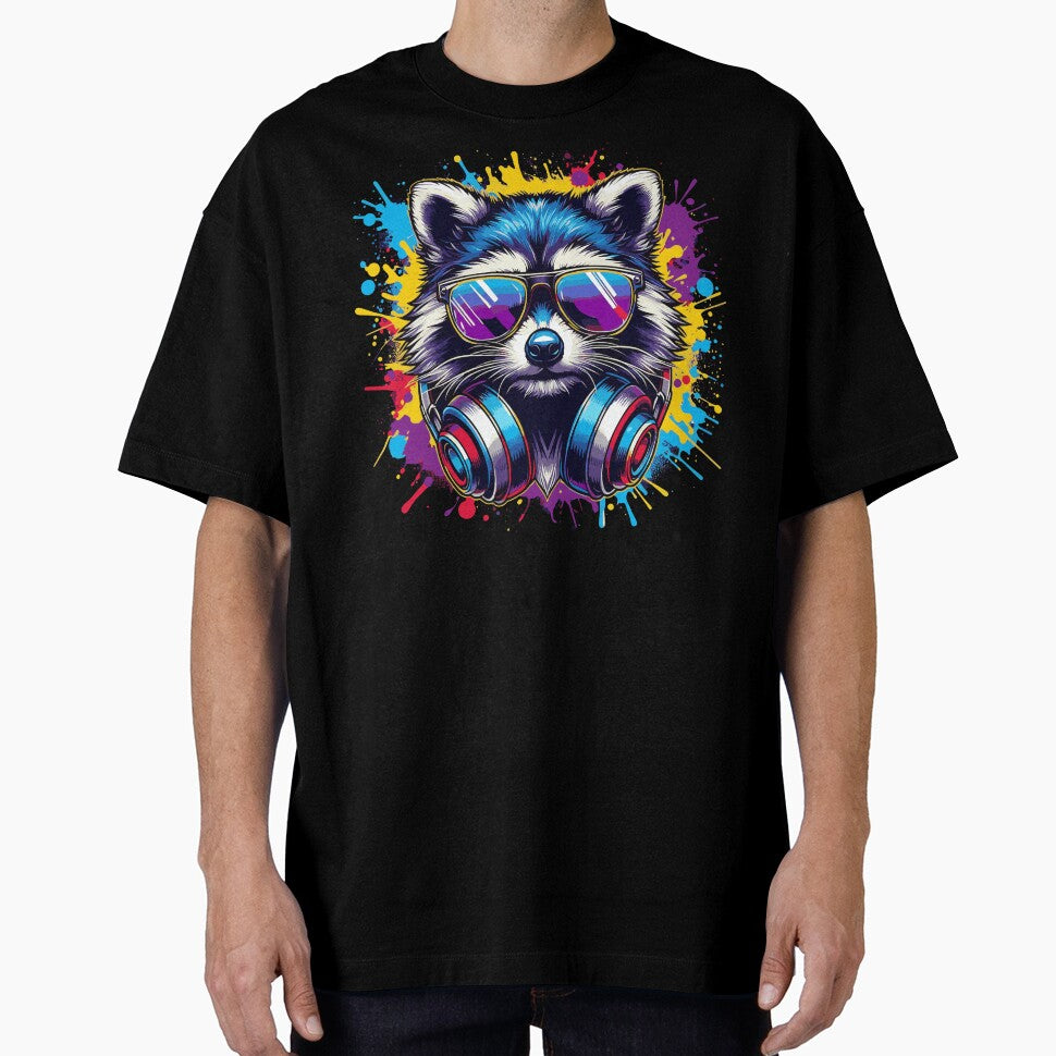 Cool And Stylish DJ Raccoon Wearing Sunglasses With Colorful Splash by Smix Pixels