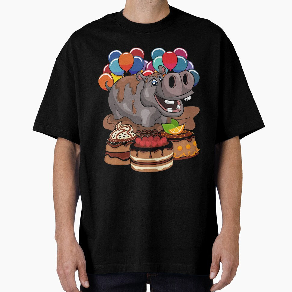 Hippo Balloon Funny Hippopotamus Kids Birthday by bestshirtdesign