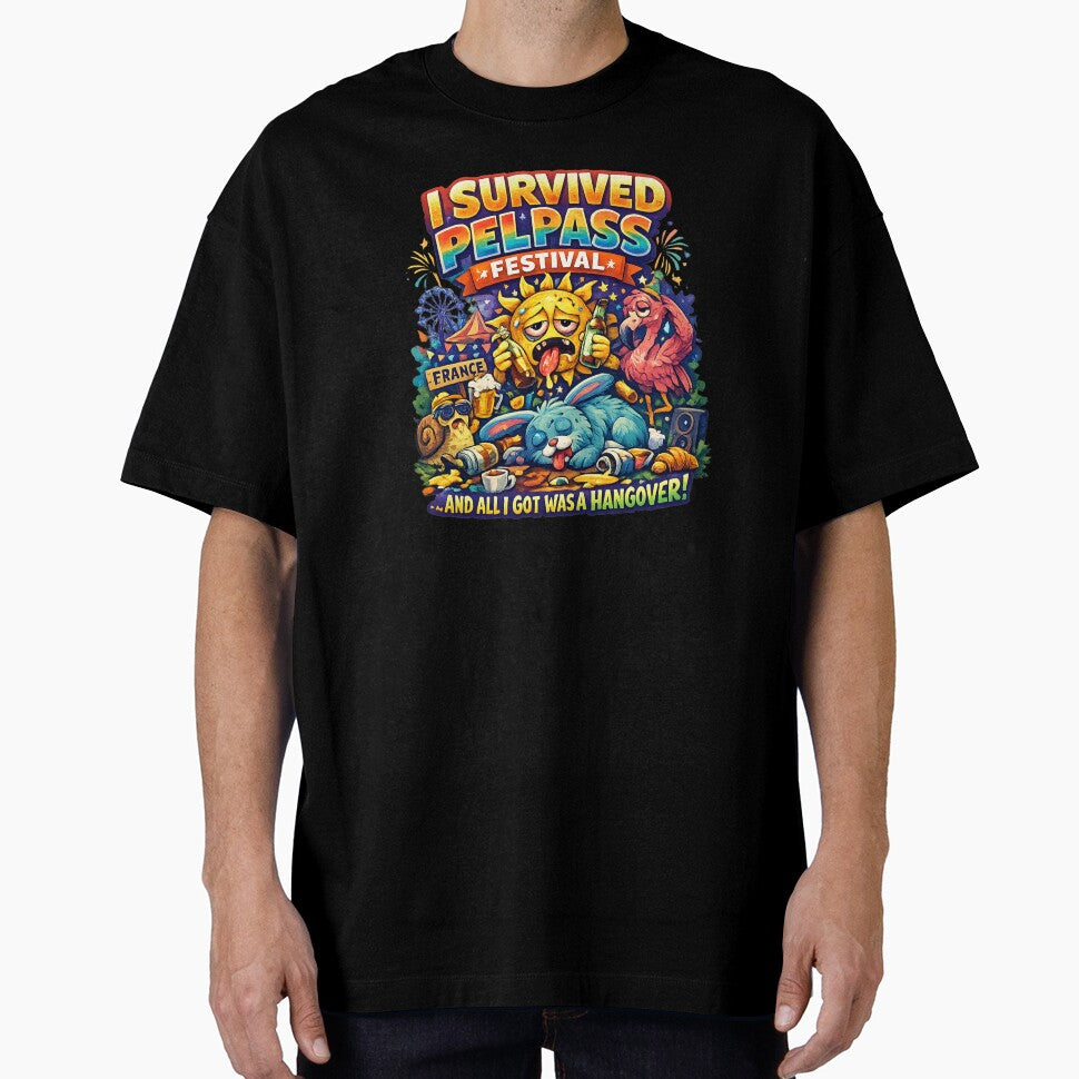 I Survived Pelpass Festival France Funny Hangover T-Shirt | Festival Party Graphic Tee | Colorful Music Festival Art by Sushikidsntod