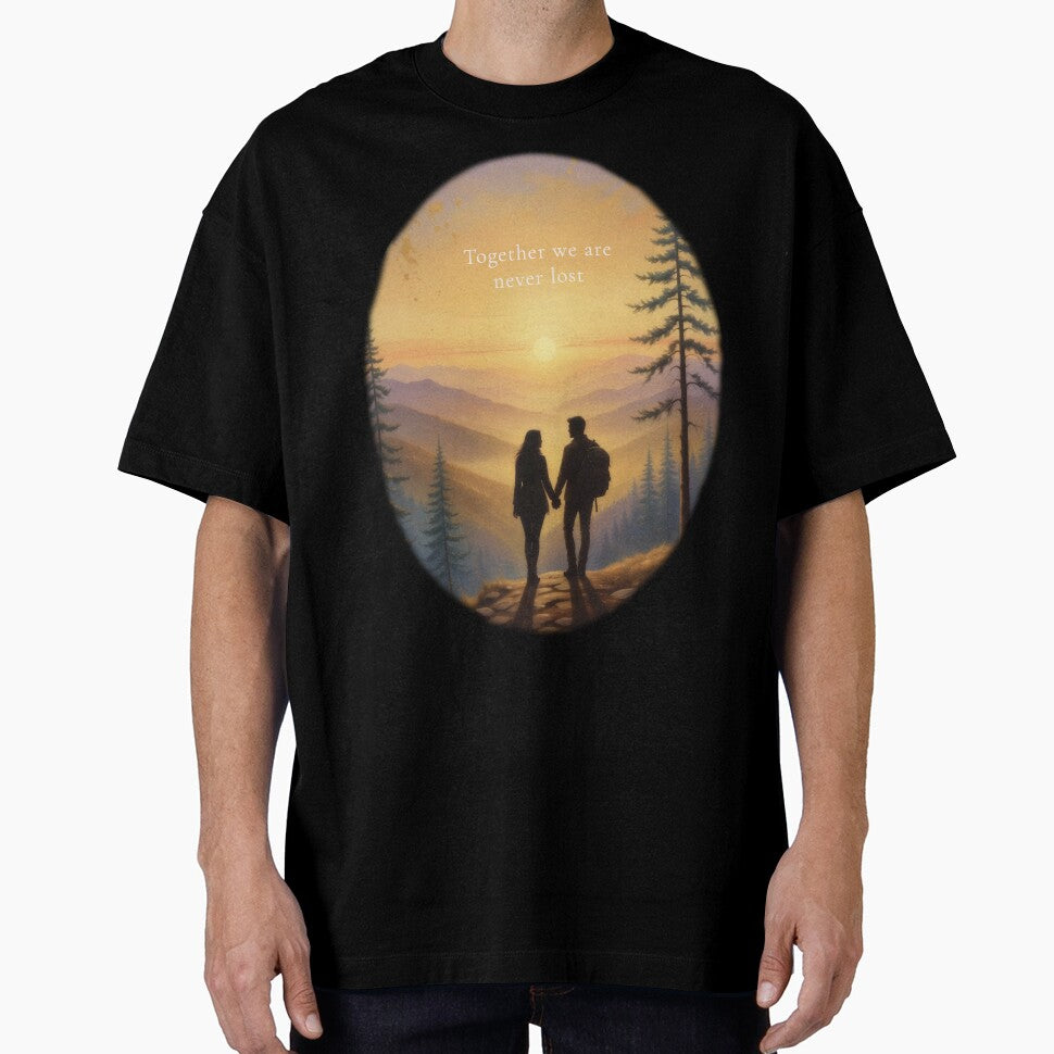 Together we are never lost couple hiking sunset mountain art print by icemanphotos