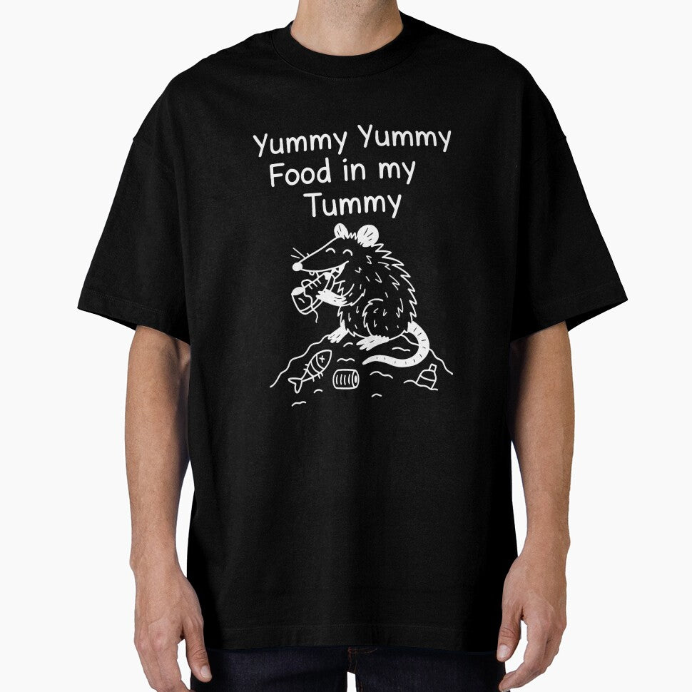 Trash Opossum White Version– “Yummy Yummy Food in My Tummy” Doodle Print by Thehatinthecat