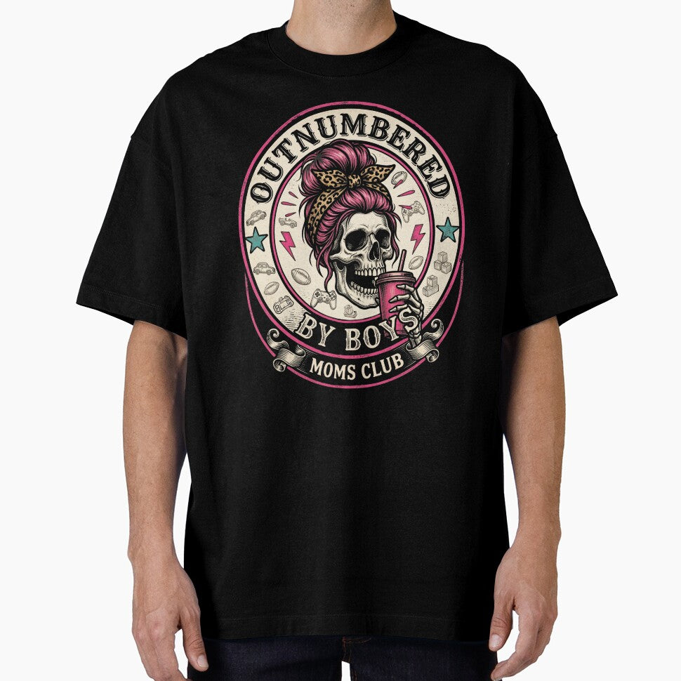 Outnumbered By Boys Moms Club Funny Skull Mom Tee by SofenArt