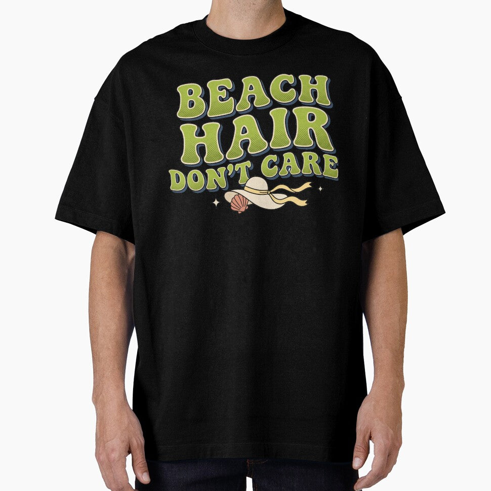 Beach Hair Don't Care Retro Groovy Beach Girlie Summer Vacation Coastal Tee by BVDigitalArt
