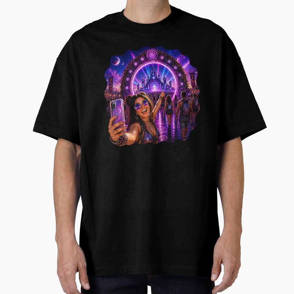 Festival Portal Selfie – Neon Fantasy Rave Castle Cosmic Art by Digital Culture Studio