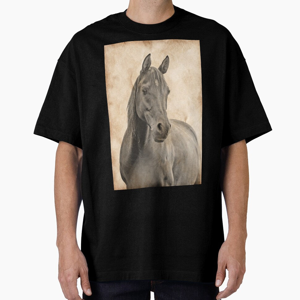 Curious brown Arabian horse blended on old paper by NickoPrints