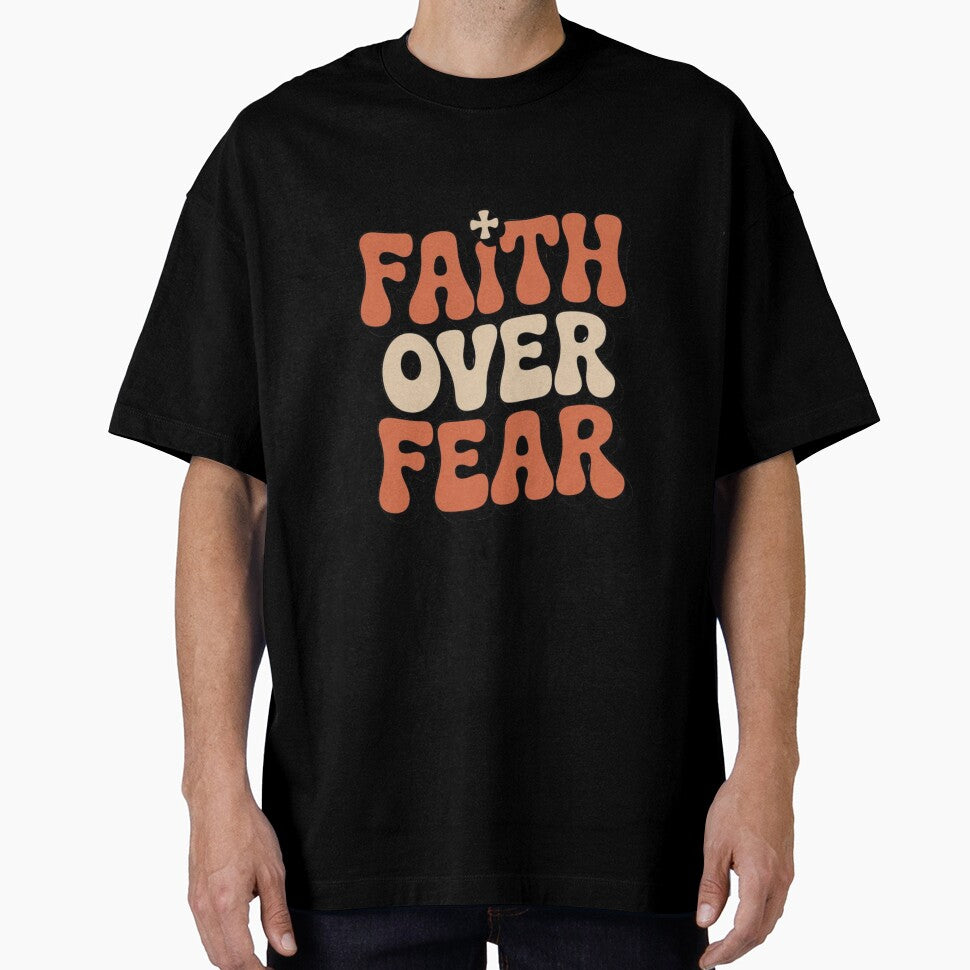 Faith Over Fear Christian T-Shirt | Retro Groovy Bold Religious Faith Gift by EvolusionPro
