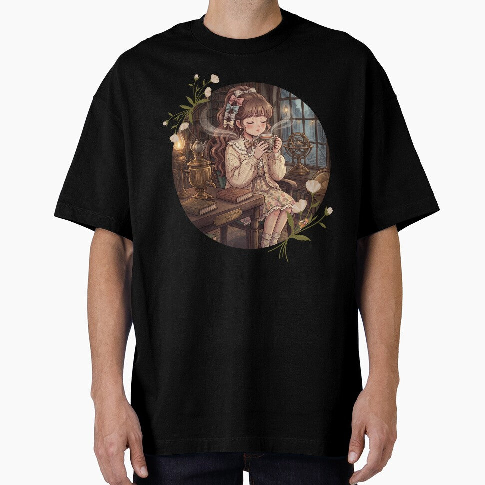 Vintage Anime Girl Tea Time Dark Academia Aesthetic Gift for Book Lovers by Im-Ara