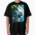 White Tiger Under Palm Leaf in Rain – Crystal Clear Digital Art (2:3 Card Edition) by EmeraldeaArt