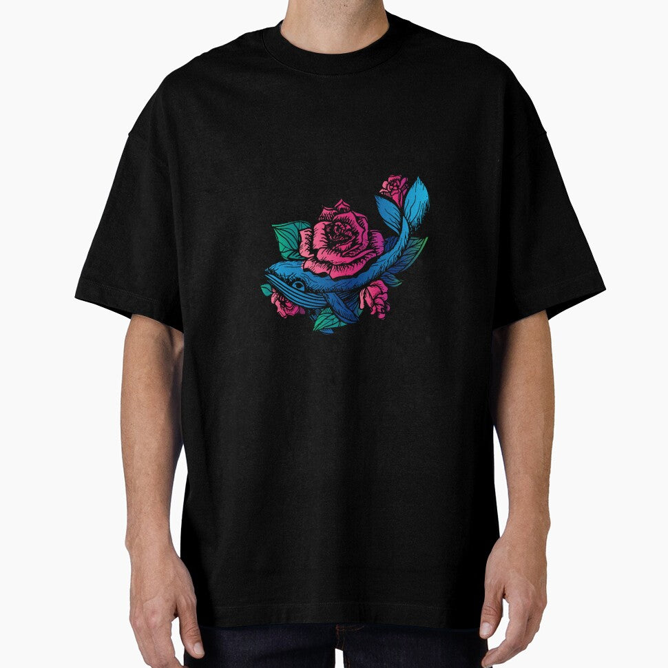 Whale and Roses Stay Wild Blue Whale and Red Roses for Light Background by activlifewear