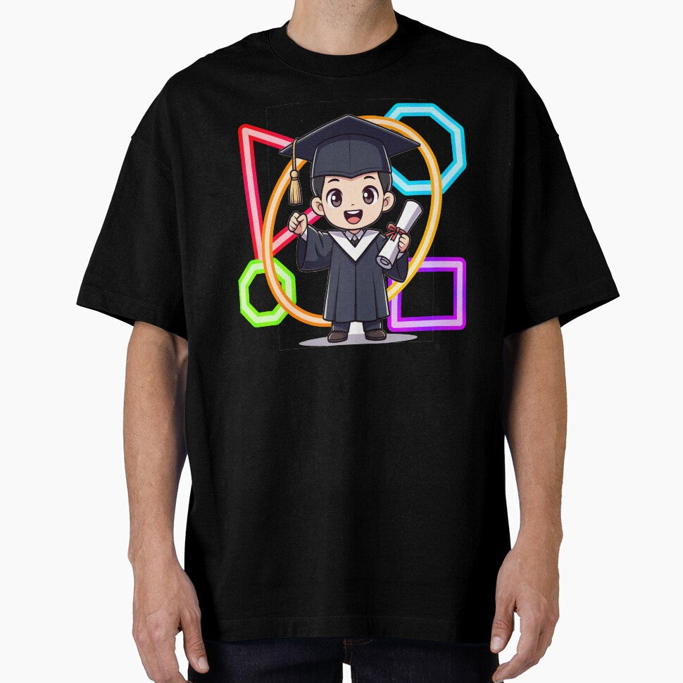 Cartoon Graduation Boy Celebrating with Geometric Shapes by MigWhimsy