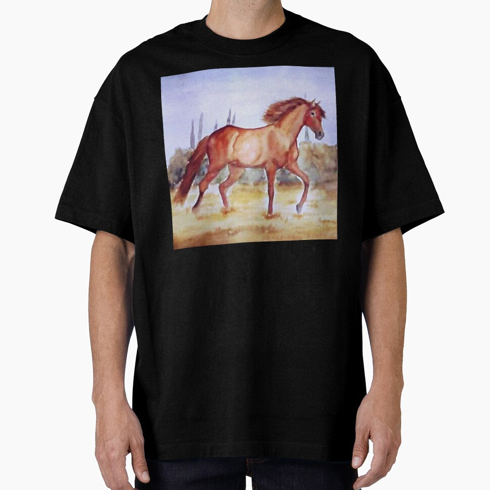 Galloping horse summer field watercolor painting by horseaddicted