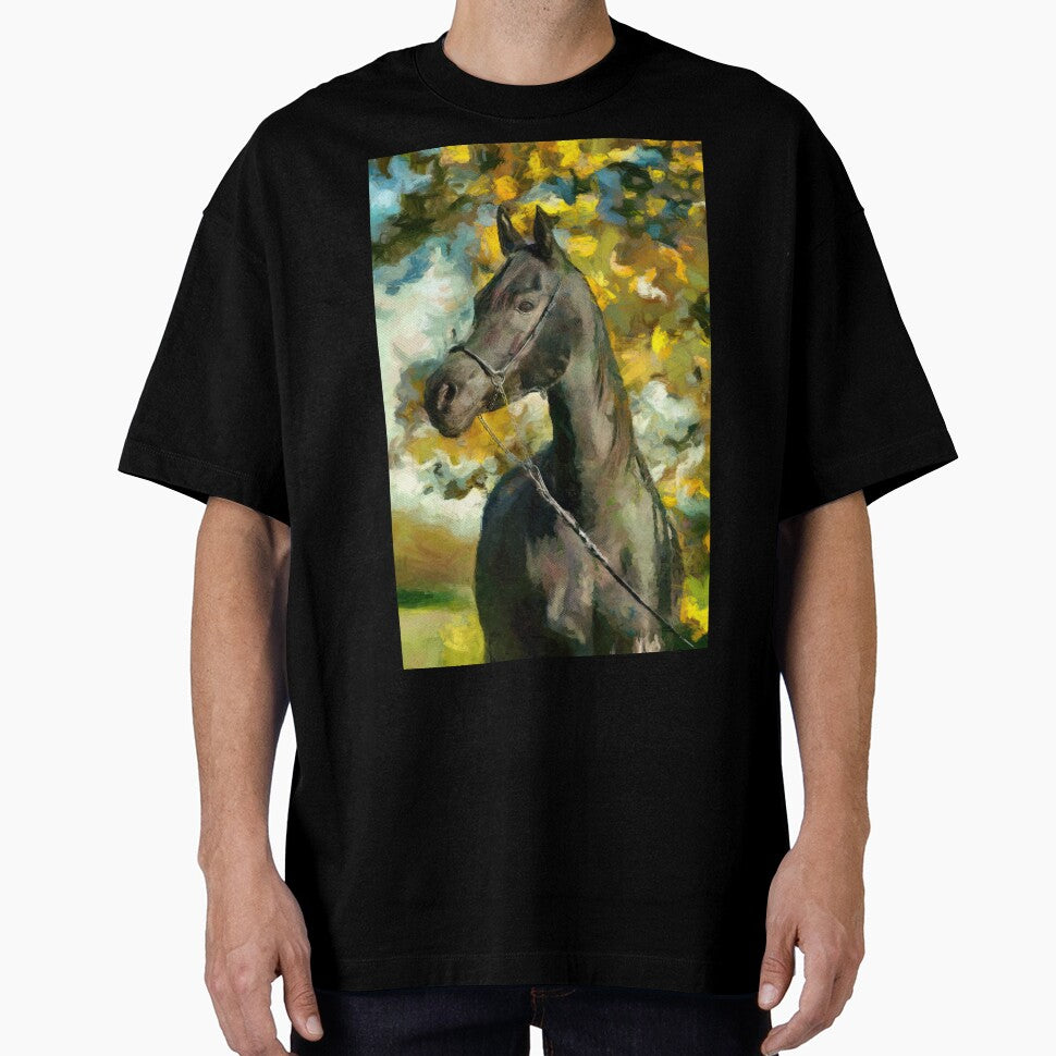 Brown arabian horse sitting in front of a tree – digital painting by NickoPrints