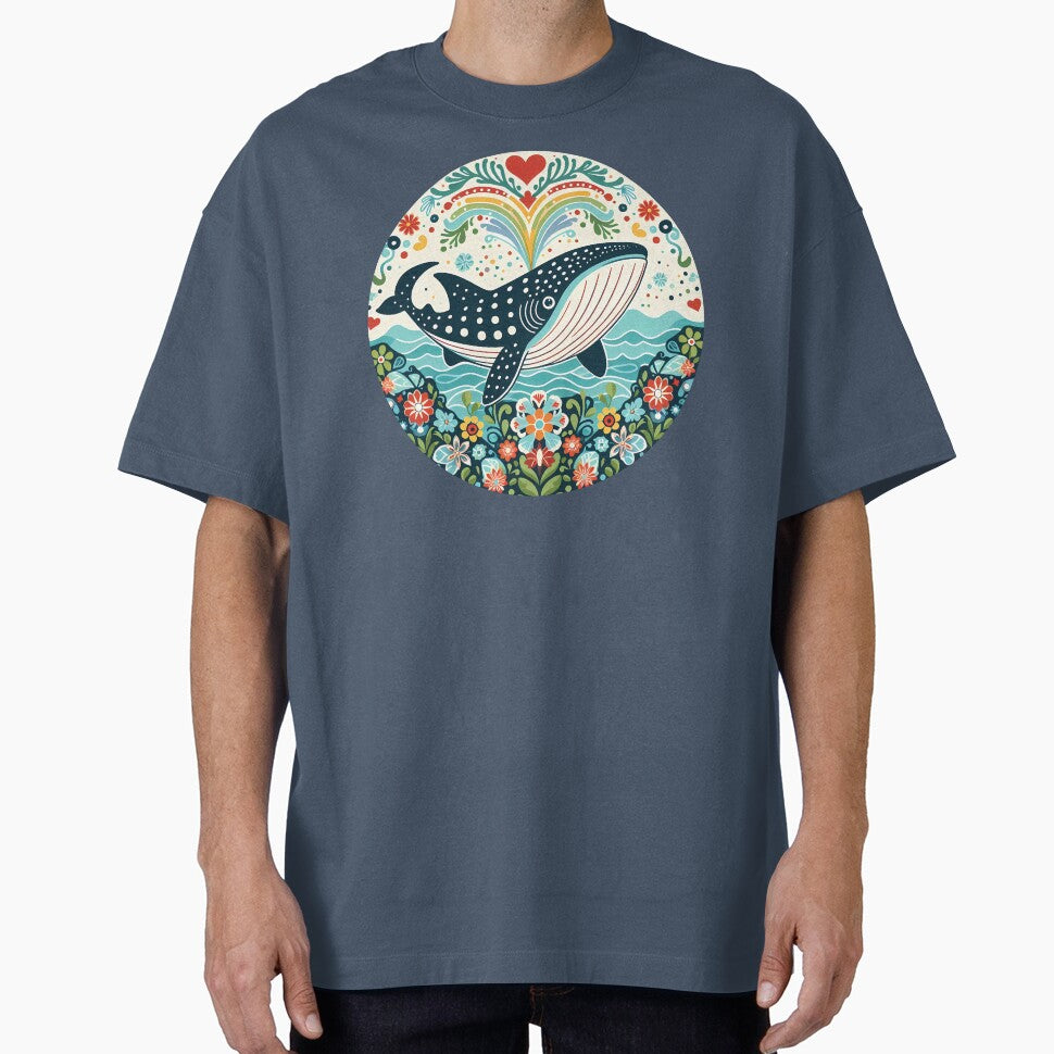 Whale Shark with Ocean Flora Love Heart – Hope for Wildlife Scandinavian Folk Art by heidiannemorris © by FOLK ART FUSION by heidiannemorris