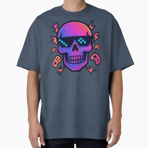 "Neon Vaporwave Gamer Skull" by NoirBlancCo