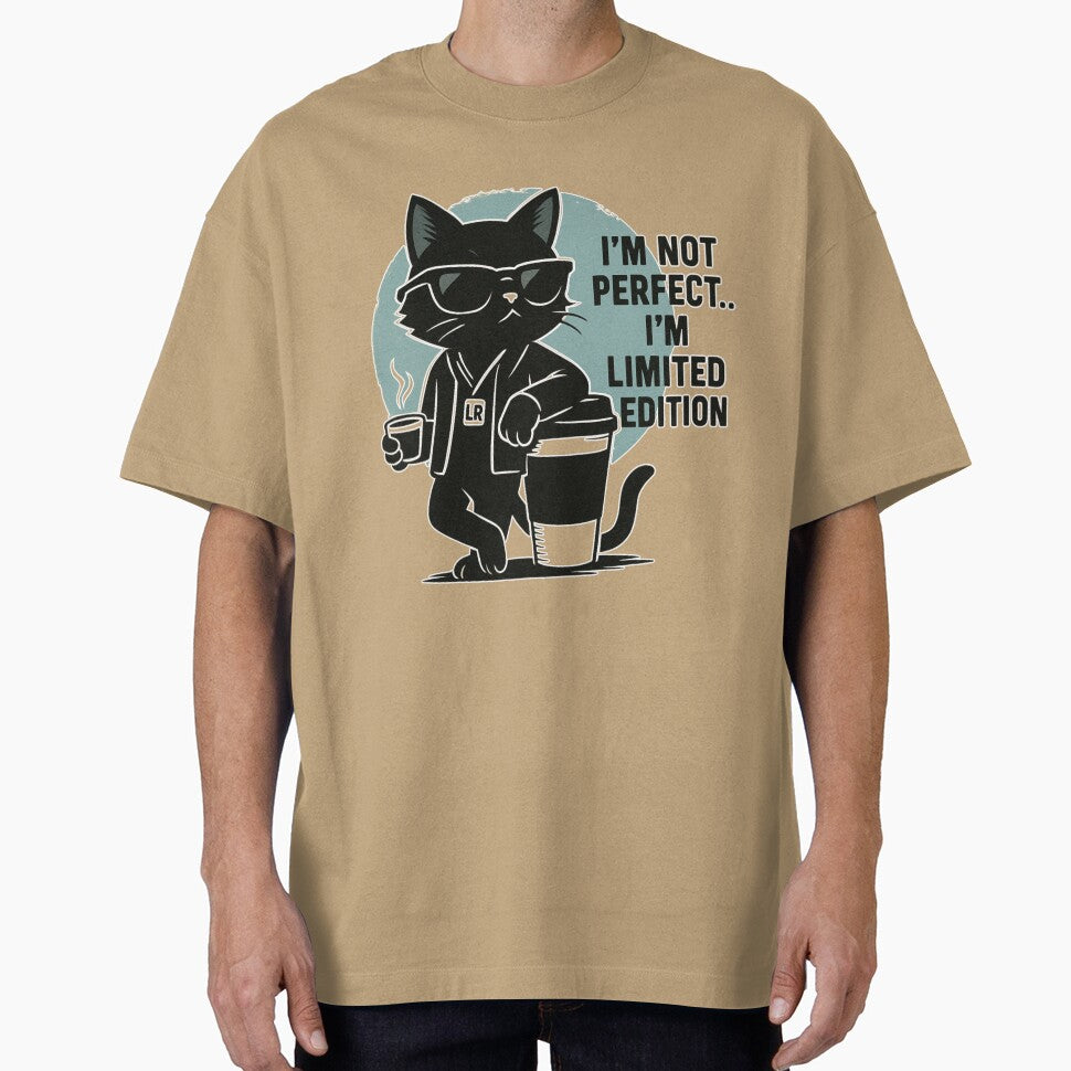 Cool Black Cat Coffee Quote – “I’m Not Perfect, I’m Limited Edition” | Funny Cat Lover T-Shirt & Mug by LittleRags