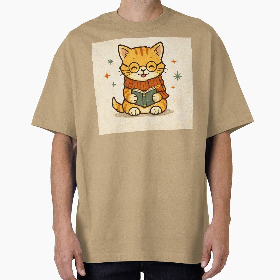 Vintage Cute Reading Cat Illustration | Nerdy Book Lover Kitten with Glasses Retro Cartoon Design by Furfolkz