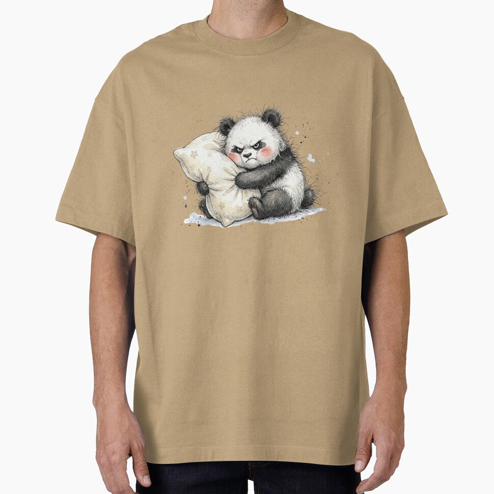 Cute Grumpy Baby Panda Hugging Pillow Angry Art by BreezifyDesignStudio