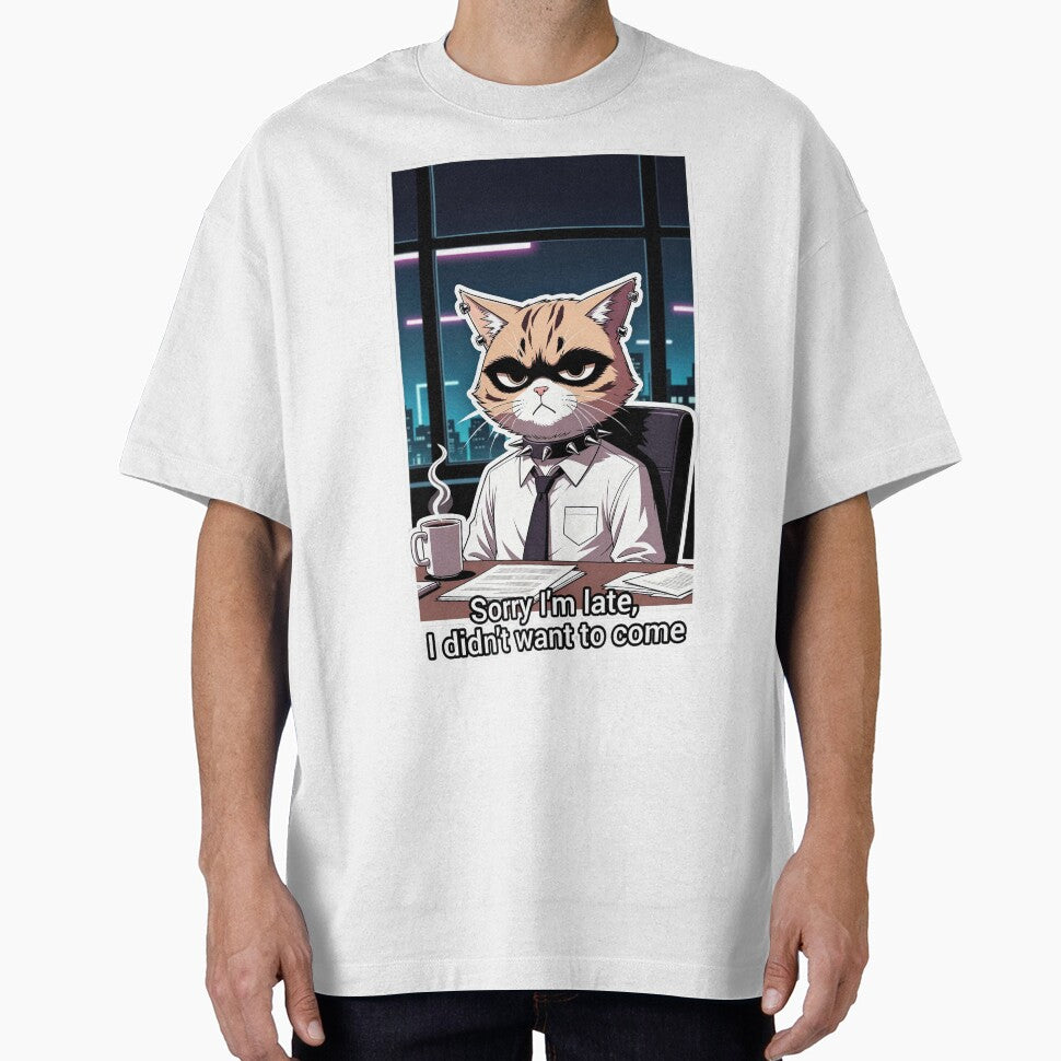Grumpy Office Goth Cat - Sorry I'm Late, I Didn't Want To Come | Sarcastic Work Sticker by Amber Sky Creations