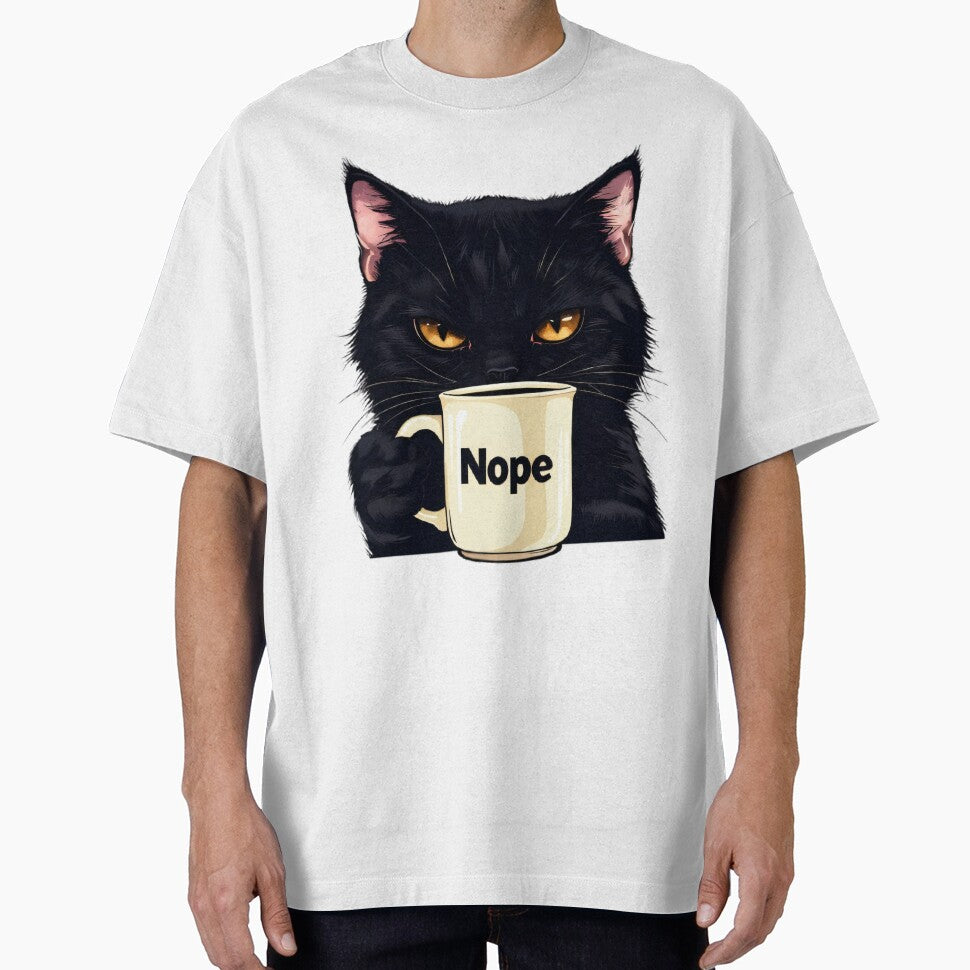 Funny Sarcastic Black Cat - Nope Moody Coffee Meme Art by A-M-G-Shop