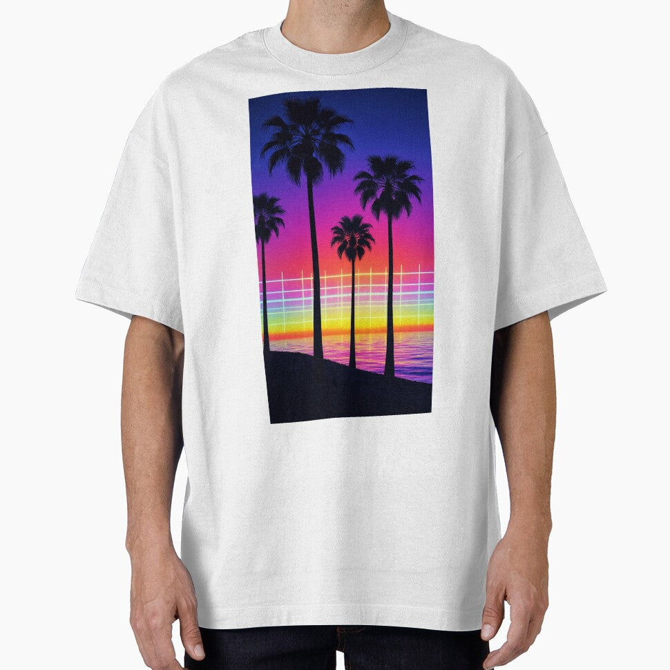 Electric Skyline | Palm Trees & Neon Grid Lo-Fi Wall Art by Esterlane