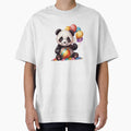 A cheerful panda holding a colorful balloon bouquet by T-SHIR-Universe