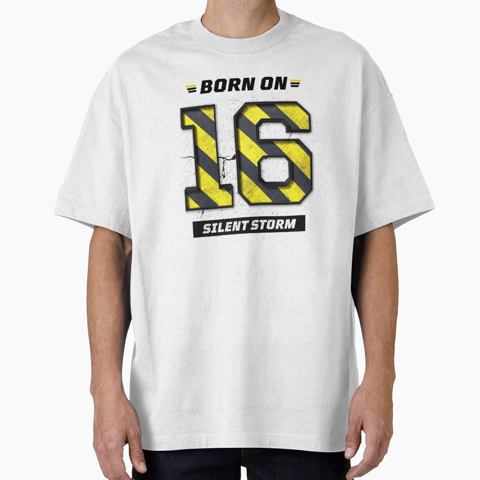 Born on 16 Silent Storm – Birthday Number 16 Shirt, Hustle Mindset Design, Grunge Industrial Streetwear by amareshdas008