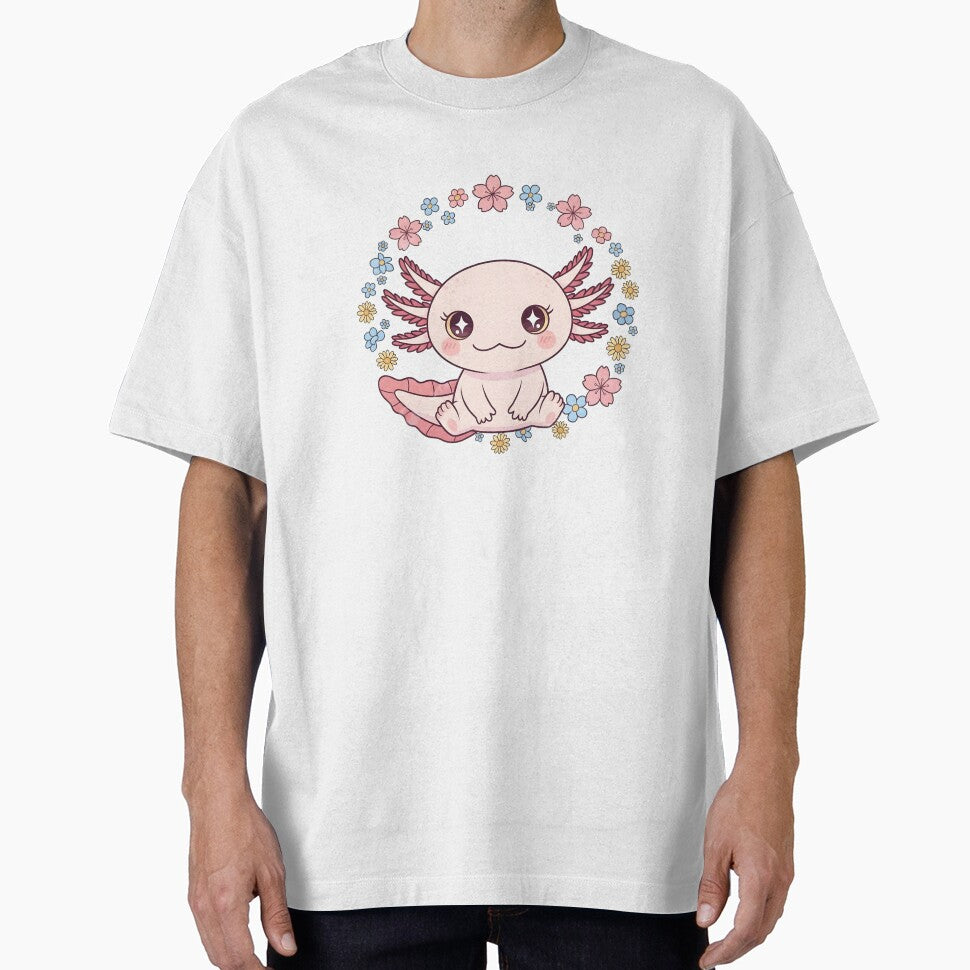 Kawaii chibi axolotl with little flowers by DesignArtFull