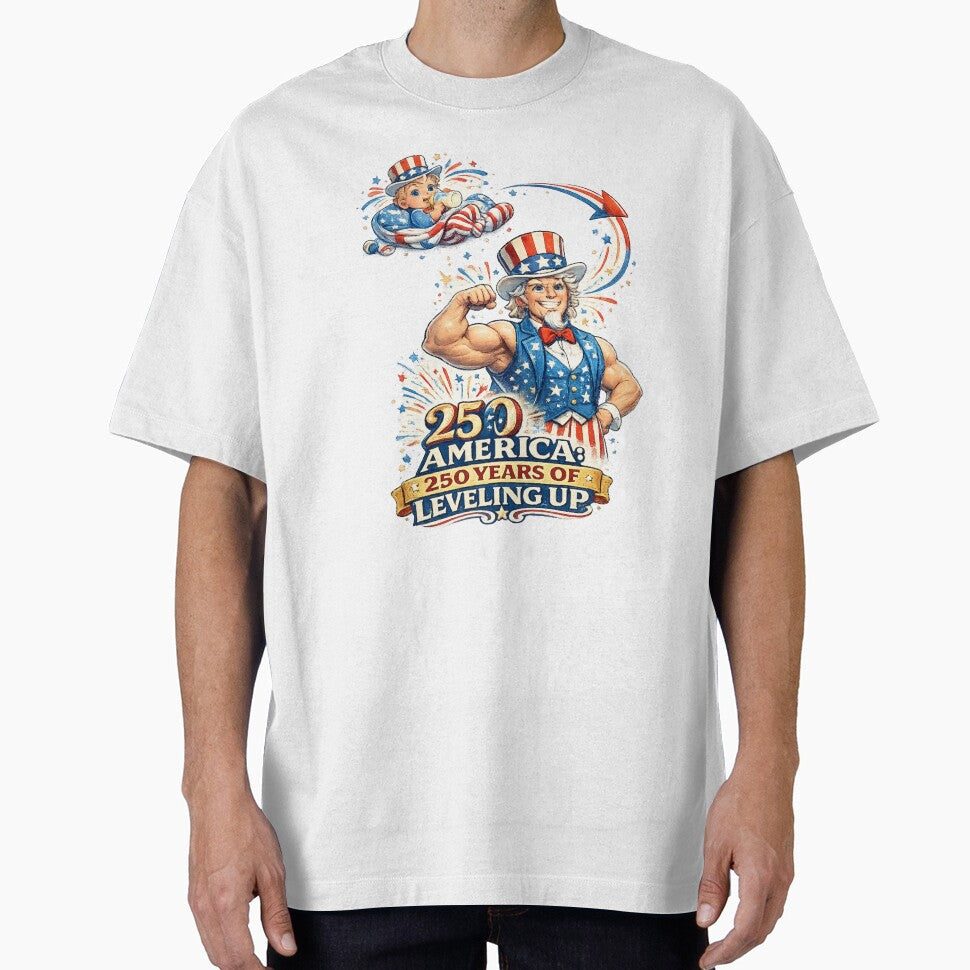 America 250 Years of Leveling Up Shirt – Uncle Sam 1776–2026 Patriotic Anniversary Tee by edman765