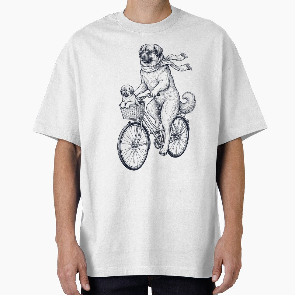 Vintage Caucasian Shepherd Dog Riding Bike Bicycle Cycling Dog Lover by DoodleTortle