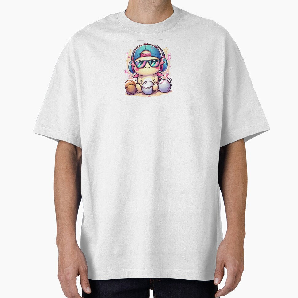 Kawaii Axolotl Playing Baseball – Cute Hip Hop Axolotl Cartoon by Mitaudesign