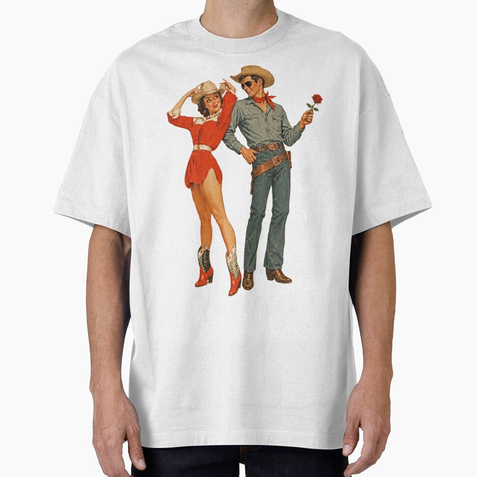 Vintage Western Romantic Cowboy Couple Sticker | Cowgirl & Cowboy with Rose | Retro Valentine Design by stg-reigns