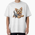 Playful Yorkshire Terrier in Wildflower Meadow Line Art Illustration by jo-e-basta