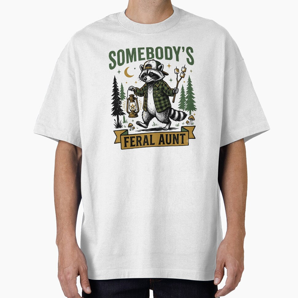 Somebody's Feral Aunt Funny Raccoon Energy Retro Humor Design by get55shirt