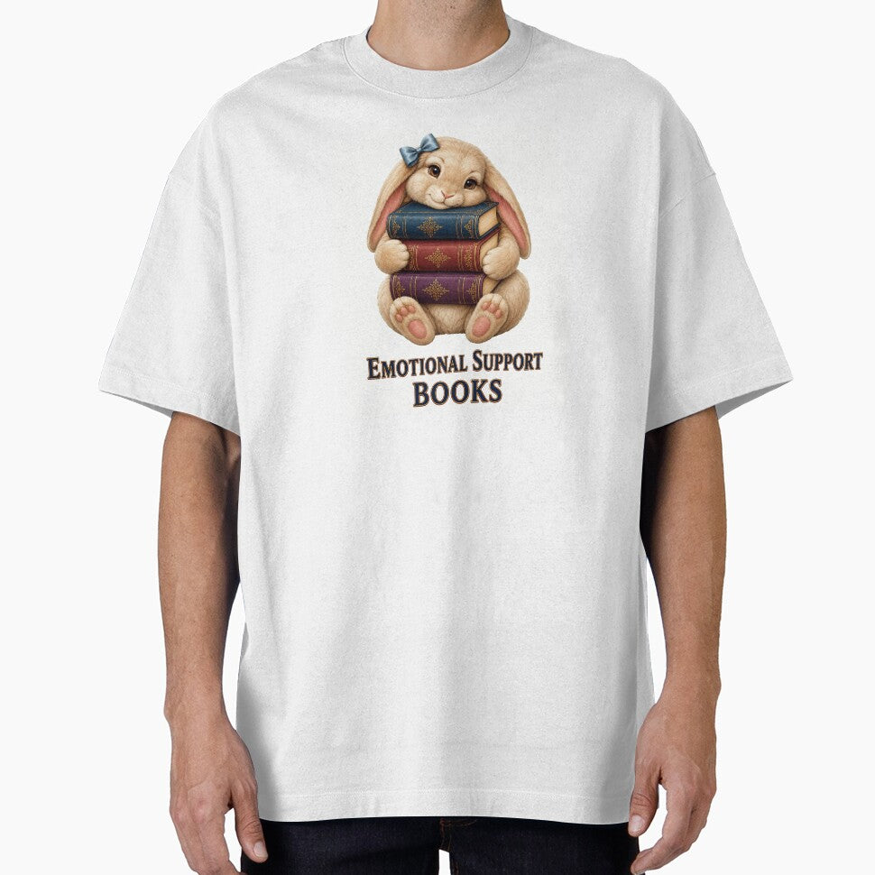 Emotional Support Books Cute Bookish Bunny Hugging Novels by RoPrincess