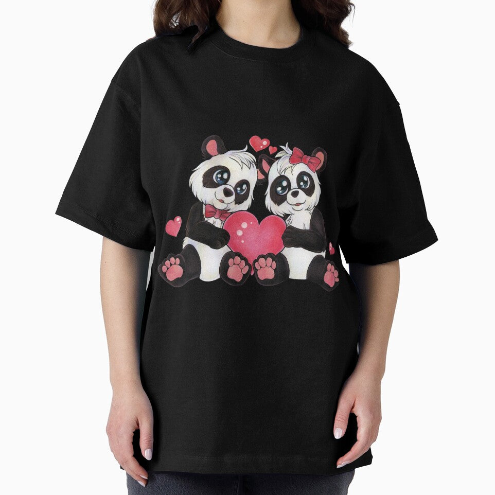 Cute panda couple with heart valentines day gift by ZadzeneaArt