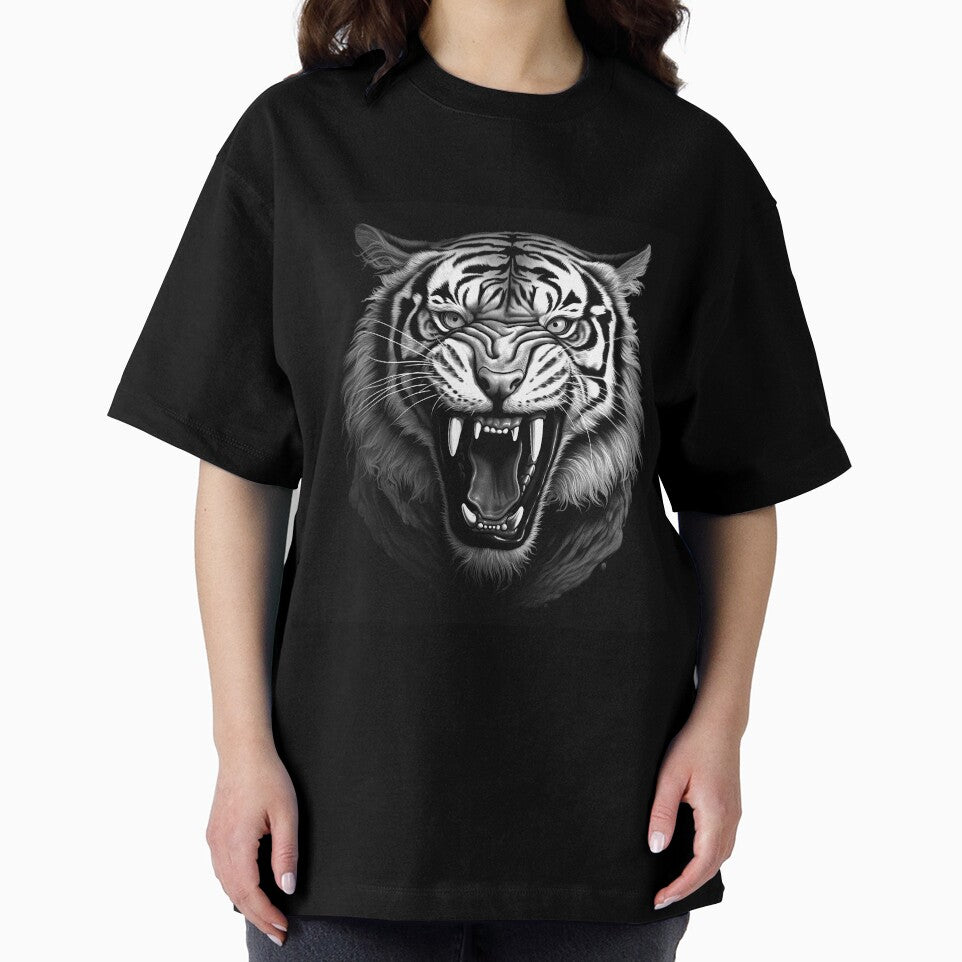 Black and White Roaring Tiger Head Art by inkoutninja