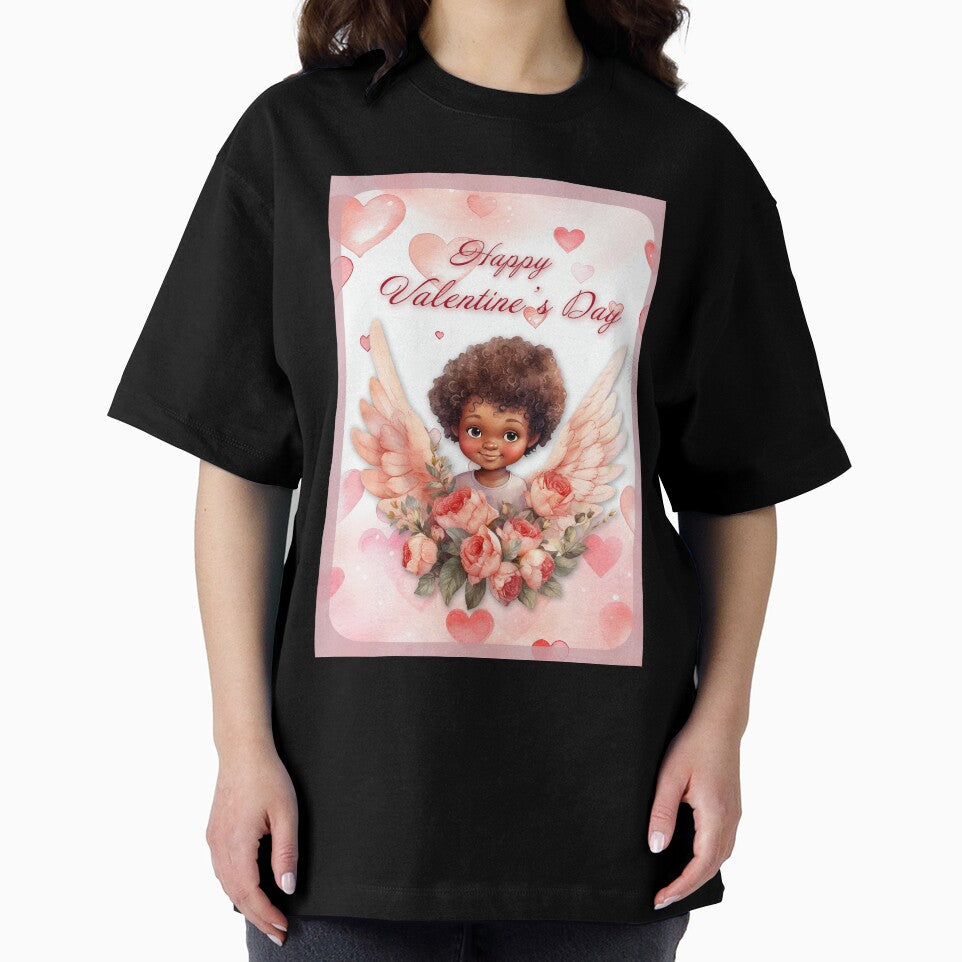 African American Angel Valentine card with baby angel Cupid with wings St Valentine's Day postcard Watercolor by Createya