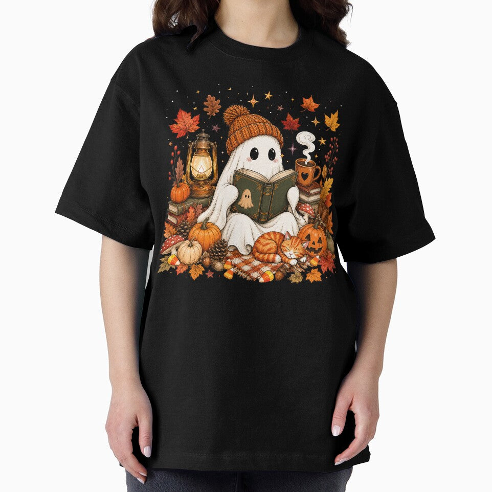 Cute Ghost Reading Book Autumn Halloween cozy by varin-studio