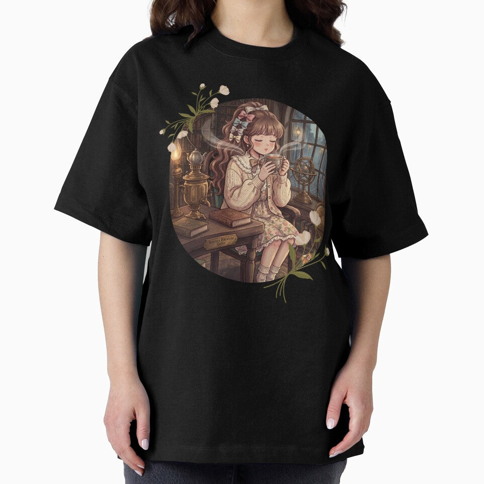 Vintage Anime Girl Tea Time Dark Academia Aesthetic Gift for Book Lovers by Im-Ara