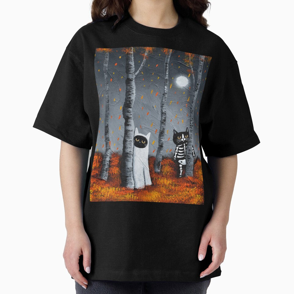 Ghost and Skellie Cat in the Woods by KilkennyCat Art