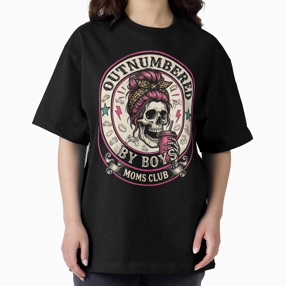 Outnumbered By Boys Moms Club Funny Skull Mom Tee by SofenArt