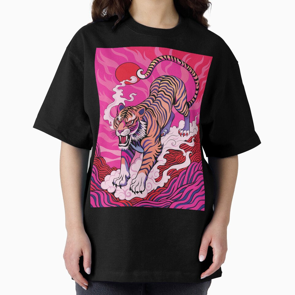 Retro Sunrise Japanese Fierce Pink Tiger by FemmePod