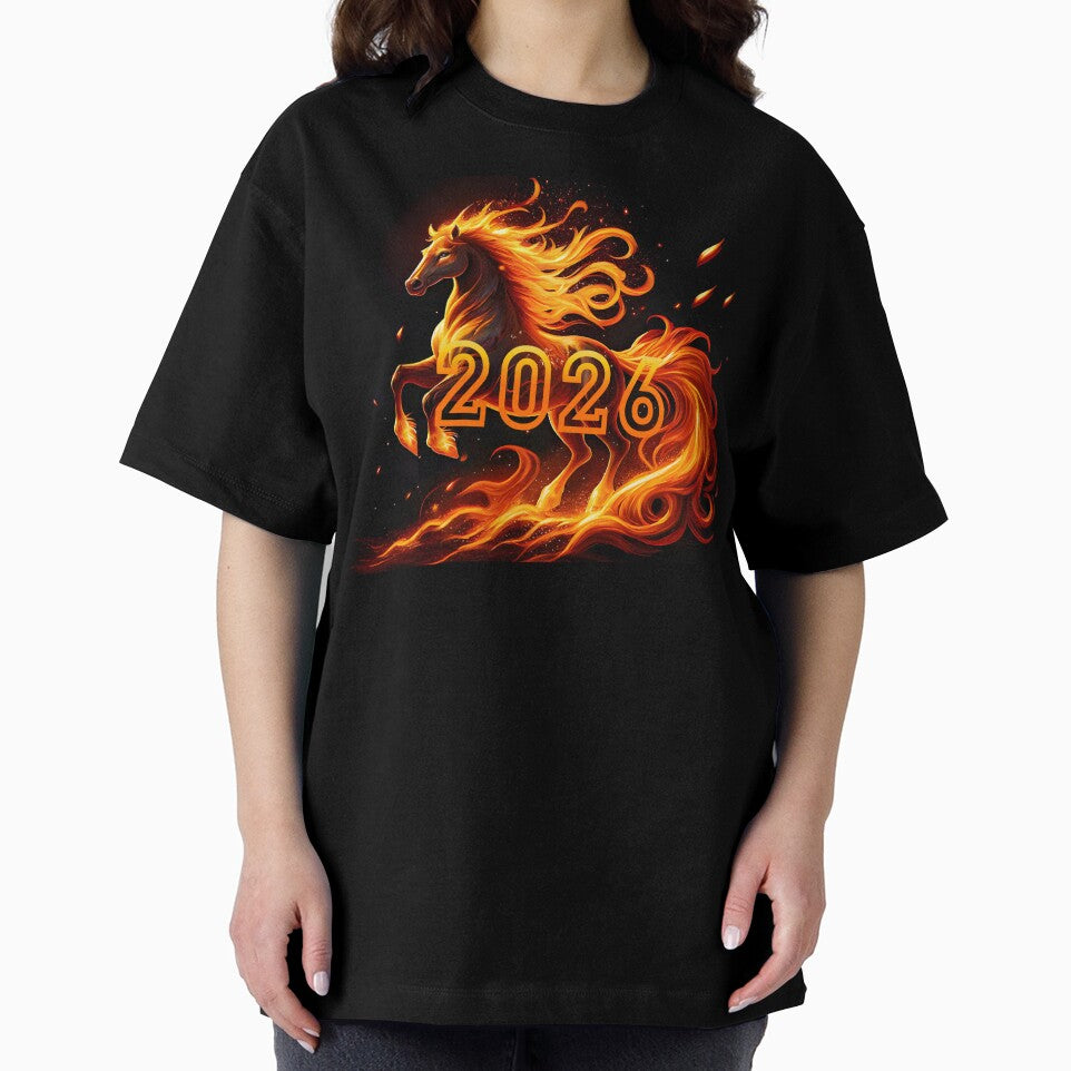poster, postcard, stickers, magnets fiery horse, 2026 Year of the Fire Horse, Happy New Year! numbers fire on black background by orthodox-icon