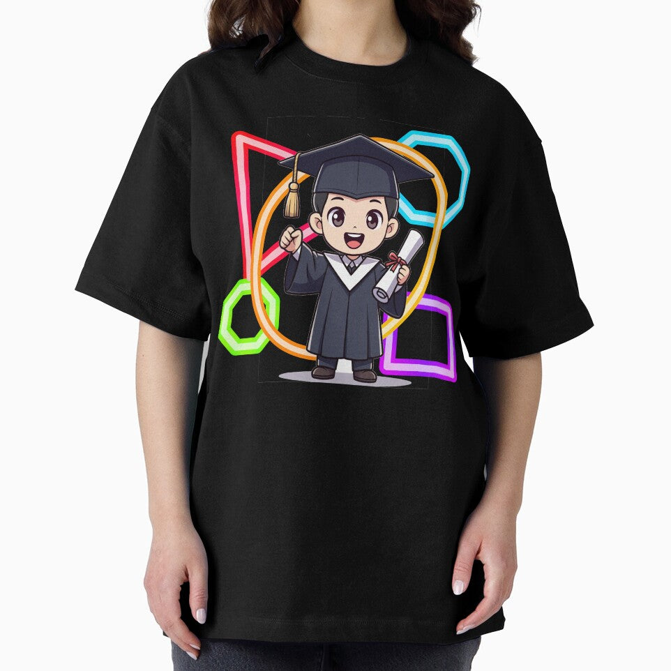 Cartoon Graduation Boy Celebrating with Geometric Shapes by MigWhimsy