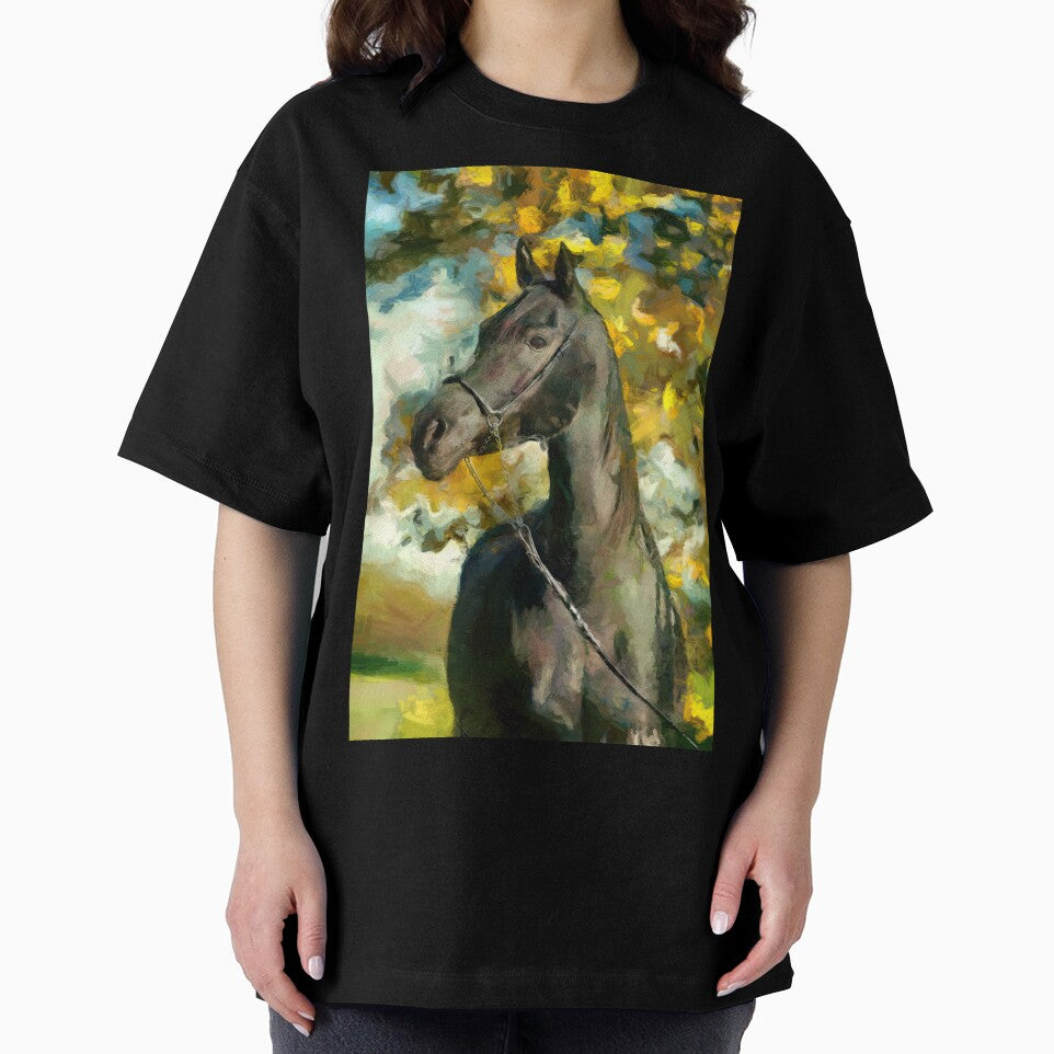 Brown arabian horse sitting in front of a tree – digital painting by NickoPrints