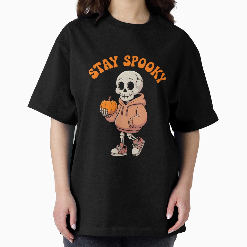 Stay Spooky Skeleton Walking with Pumpkin – Cute Halloween Aesthetic Design by Raw Tigers