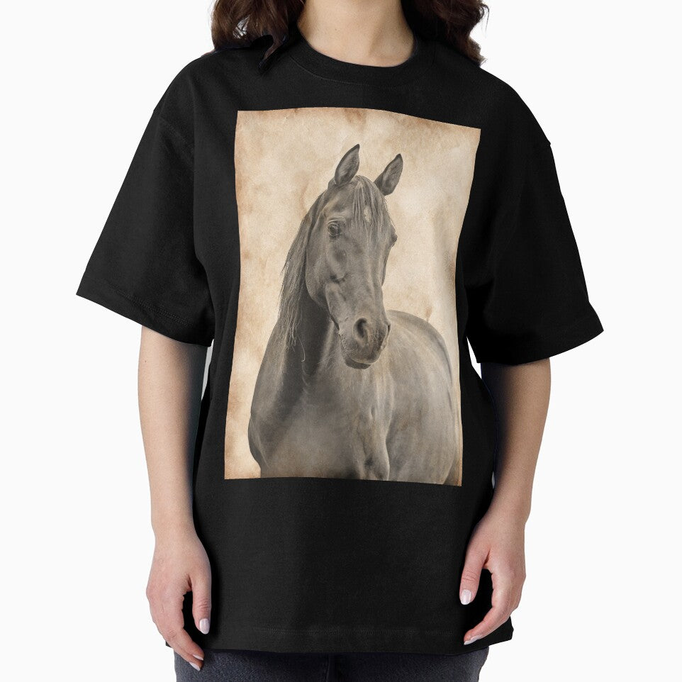 Curious brown Arabian horse blended on old paper by NickoPrints