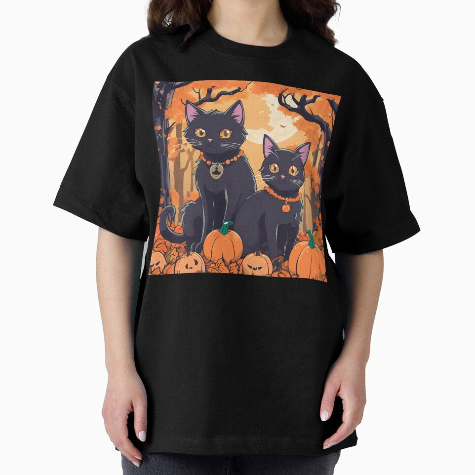 Cute halloween cat couple in pumpkin forest! by stefan21244