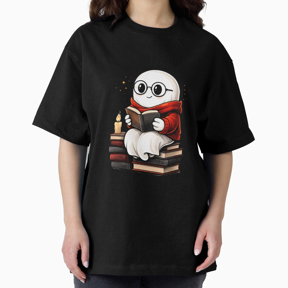 Bookworm Ghost – Dark Academia Cute Reading Aesthetic Cartoon by ColorSplash123