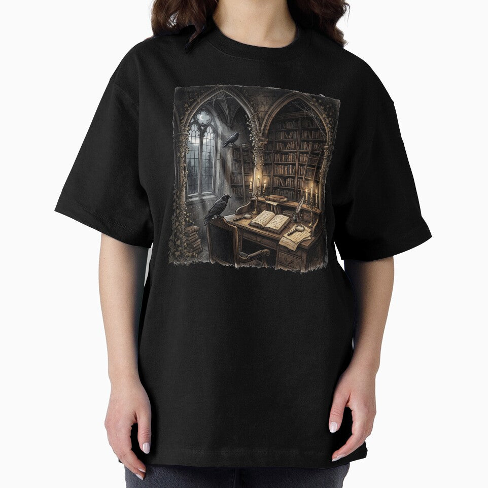 Gothic Library Study - Moody Dark Academia Aesthetic Raven and Books by VineVibe16Studio